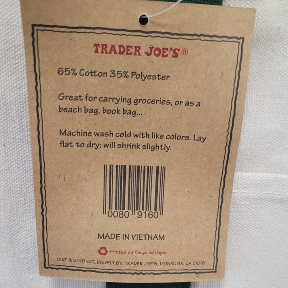 GREEN! Trader Joe's Large Tote - Canvas, Reusable… - image 4